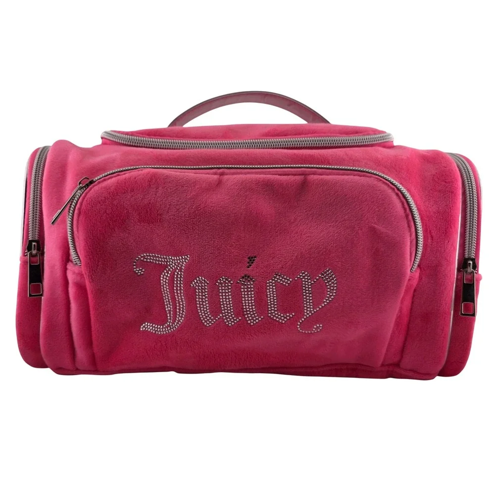 Juicy Couture Pink Velour Rhinestone Makeup Bag Toiletry Cosmetic‎ Y2K Style